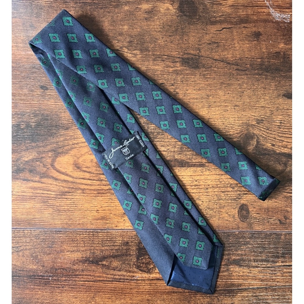 VTG Jerome Leplat 100% Silk Neck Tie Navy Blue Green Geometric Italy